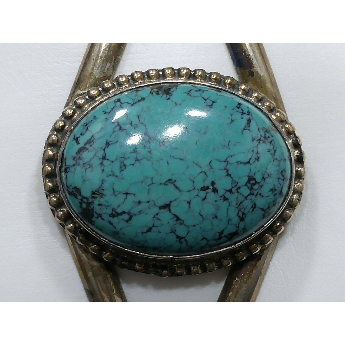 Vintage Sterling Silver Turquoise Cabochon Cuff Bracelet Signed Sterling B