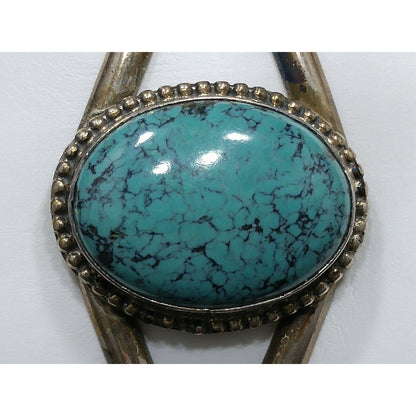Vintage Sterling Silver Turquoise Cabochon Cuff Bracelet Signed Sterling B