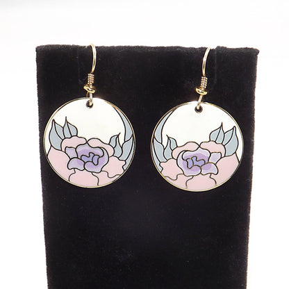 Laurel Burch "Garden Rose" Earrings, Cloisonné Gold Plated, 1980s