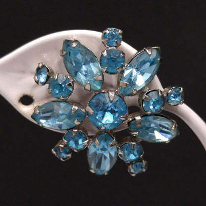 Sherman Turquoise Rhinestone Earrings, Screw-back Rhodium Plated, 1950s Vintage Jewelry