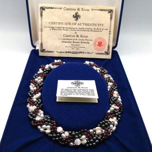 Jackie Kennedy Replica Necklace – Camrose & Kross JBK Garnet Pearl Hematite, 1990s