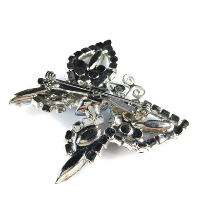 Blue Butterfly Brooch, Aurora Borealis, Rhodium Plated, 1960s Vintage Jewelry