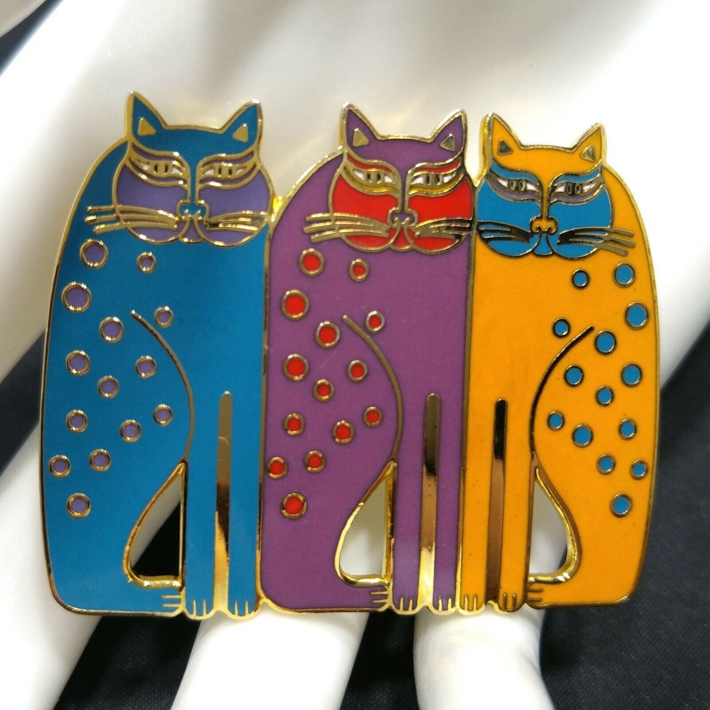 Laurel Burch "Siamese Cats" Brooch Pin, Gold Plated Cloisonne, Enamel, Cat Lover
