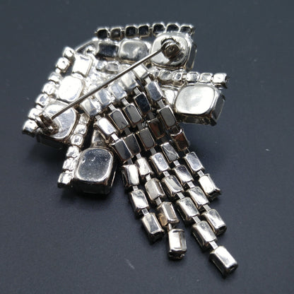 Unsigned Kramer Dragonfly Brooch, Clear Rhinestones, Rhodium Plated, 1960s Vintage Jewelry