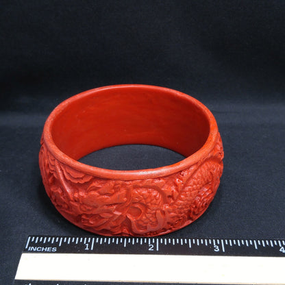 Chinese Carved Dragon Wide Bangle Bracelet, 1960 Vintage Jewelry
