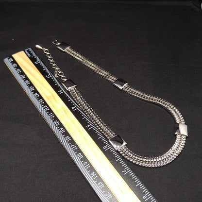Monet Silver Wide Box Chain Necklace, Gold Plated, 1960s Vintage Jewelry