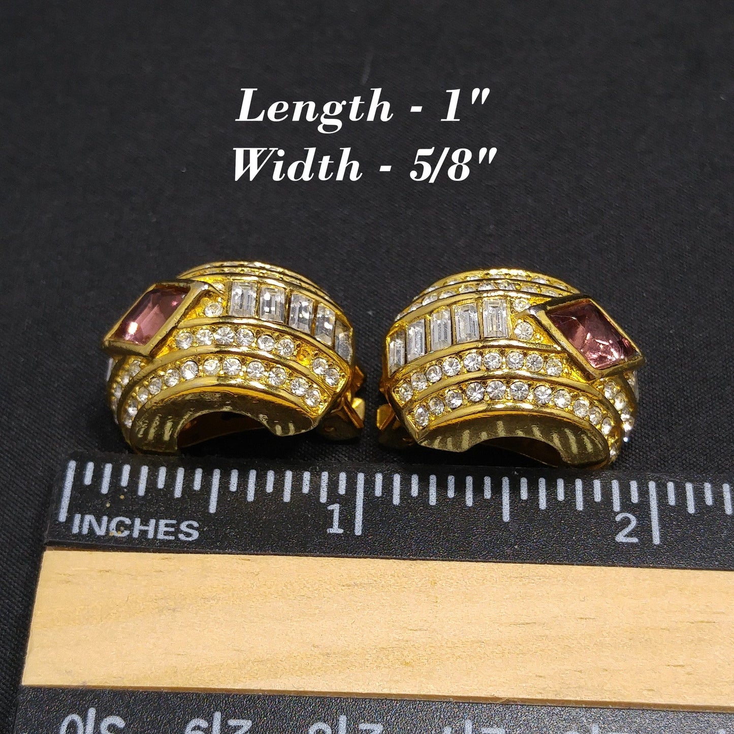Vintage Christian Dior Earrings – 1980s Gold Plated Half Hoop Pave Rhinestone & Purple Crystal – Signed Chr. Dior Pat. 2733491