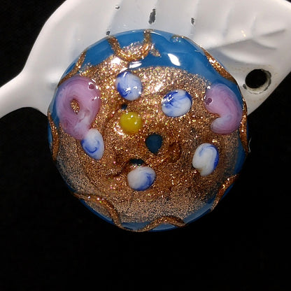 Vintage Italian Wedding Cake Clip Earrings, Blue Pink Roses  1940s