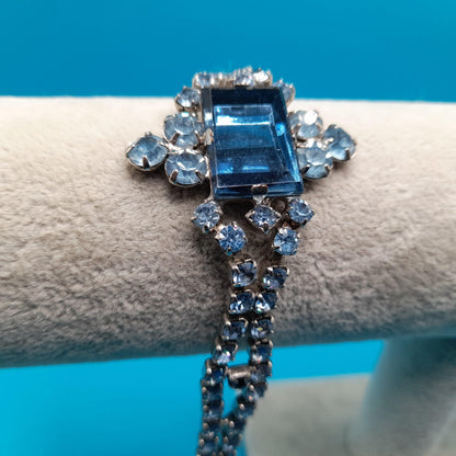 Light Blue Art Glass Rhinestone Bracelet, Mid-Century, 1960s Vintage Jewelry