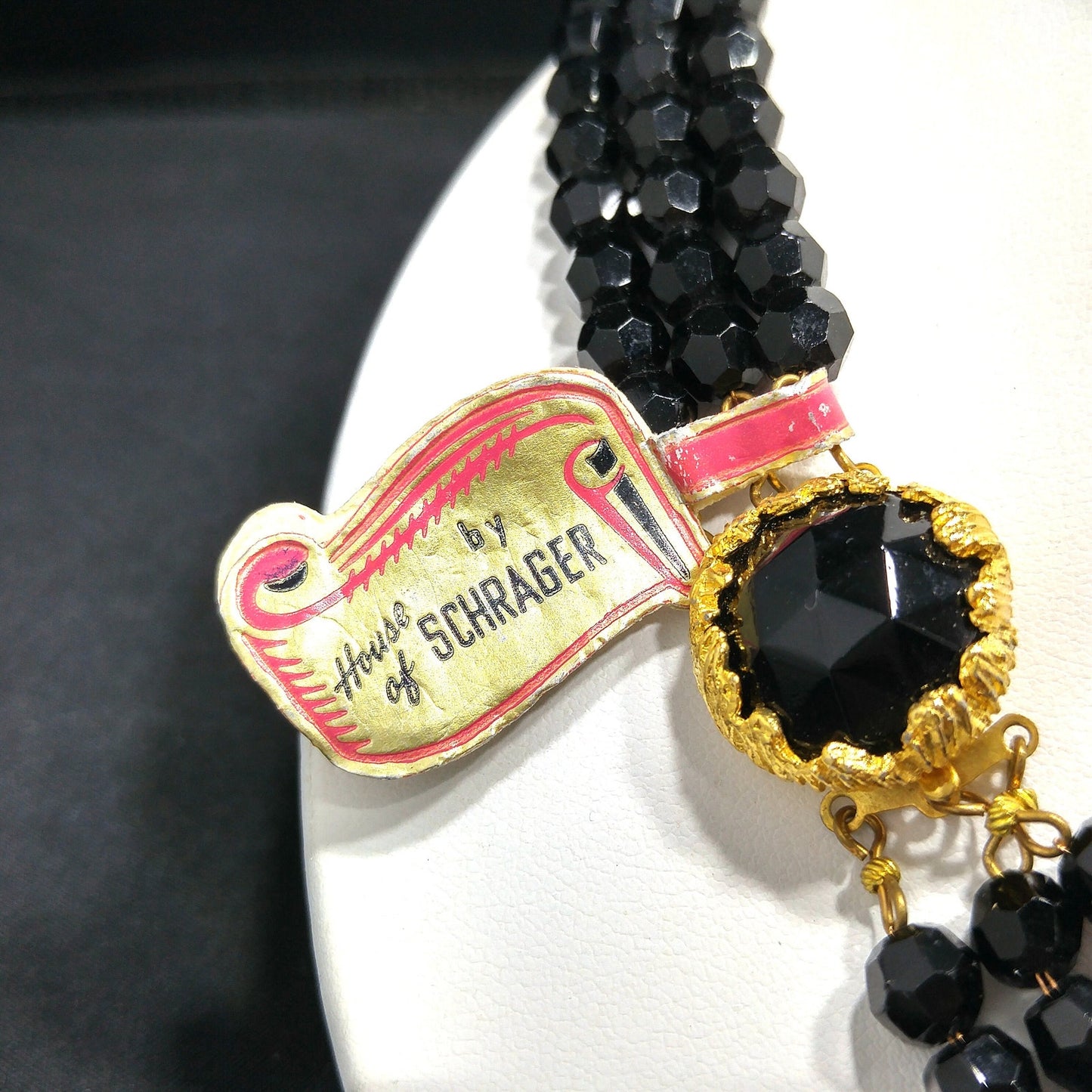 Vintage Jonne’ Original Black Crystal 3-Strand Necklace House of Schrager NOS