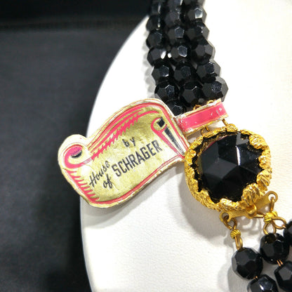 Vintage Jonne’ Original Black Crystal 3-Strand Necklace House of Schrager NOS