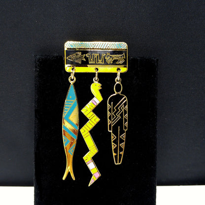 Laurel Burch "Artifacts" Brooch, Fish Snake Man, Gold Plated, 1980s Vintage