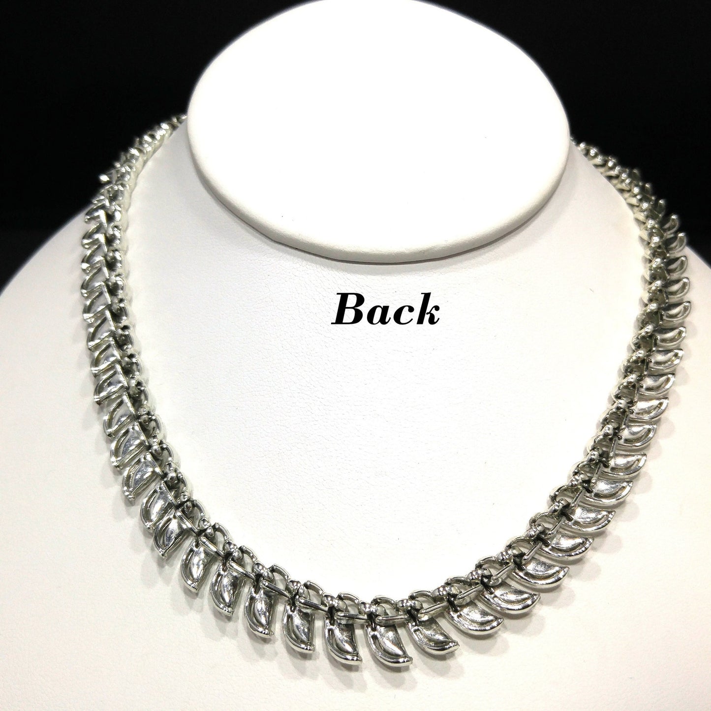 Coro Leaf Choker Necklace, Mid-Century Modern, Rhodium Plated, 1950s Vintage Jewelry