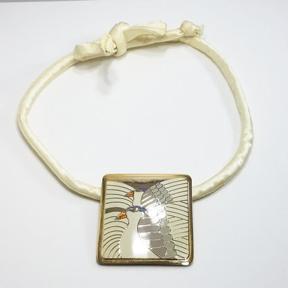 Vintage Laurel Burch "Moon Doves" Pendant Necklace, Gold Plated Cloisonne