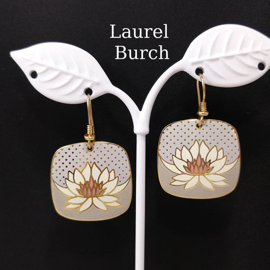 Vintage Laurel Burch Nile Lily Earrings, Gold Plated