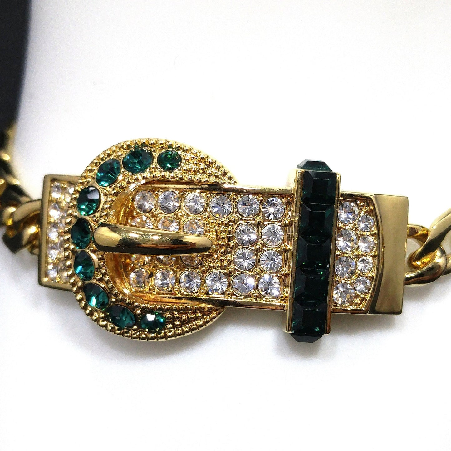 Vintage Jackie Kennedy JBK Bracelet, Faux Emerald Clear Rhinestones, Gold Plated