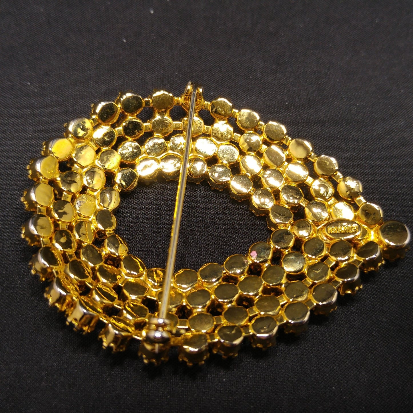 Kramer Vintage Rhinestone Brooch & Clip Earrings Set Topaz Gray Gold Plate 1960s