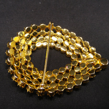 Kramer Vintage Rhinestone Brooch & Clip Earrings Set Topaz Gray Gold Plate 1960s