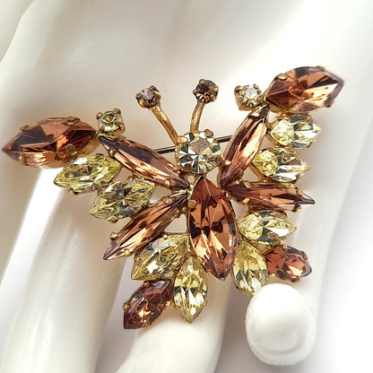 Vintage Austrian Butterfly Brooch - Topaz Crystal Rhinestones