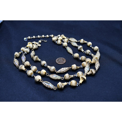Vendome Gold Tone Crystal Beaded Necklace, 3 Strands, 1950s Vintage