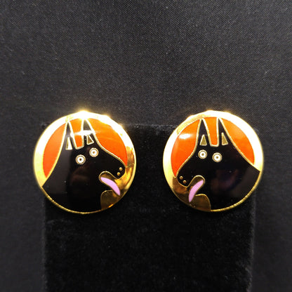 Laurel Burch BASSO Dog Earrings, Gold Plated, 1980s Vintage Jewelry