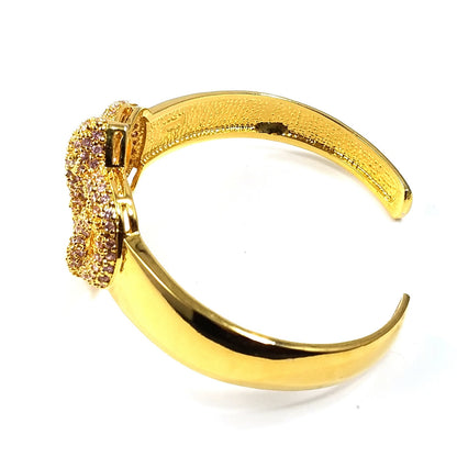 Noir New York Pink Rhinestone Snake Cuff Bracelet Gold Tone Vintage Designer