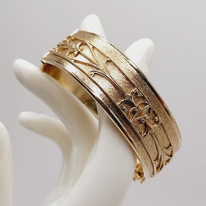 Vintage Hinged Wide Bracelet Raised Design Mid-Century Bracelet