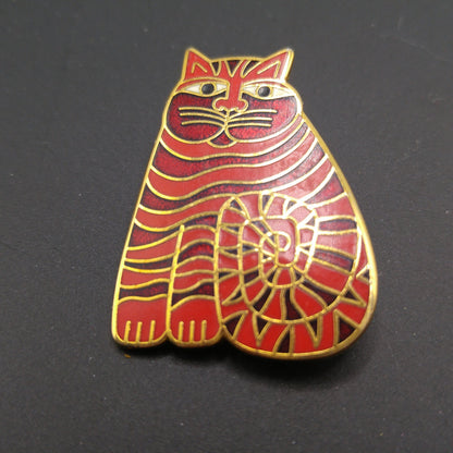 Laurel Burch "Shambala" Red Cat Brooch, Gold Plated, 1980s Vintage Jewelry