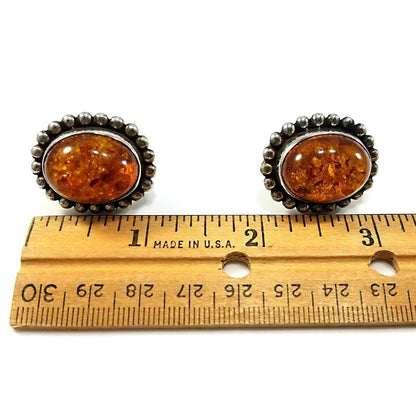 Stephen Dweck Amber Oval Clip Earrings, Sterling Silver, Vintage Jewelry