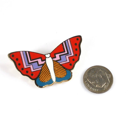 Laurel Burch Butterfly "Papillon" Brooch, Gold Plated Cloisonne Enamel, 1980s Vintage Jewelry