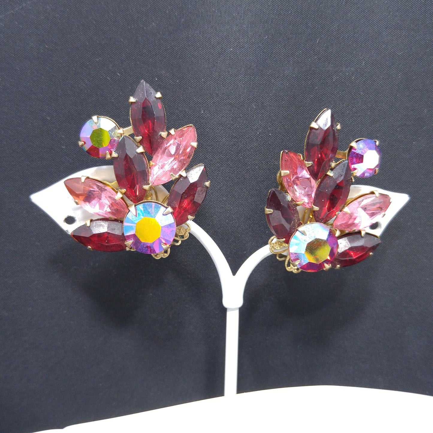 Vintage Beau Jewels Rhinestone Set – 1950s Brooch & Earrings, Red AB Crystals