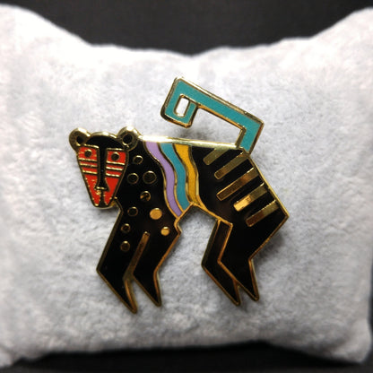 Laurel Burch "Mythical Monkey" Brooch, Gold Plated Cloisonne Enamel, 1980s