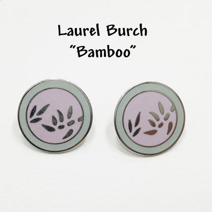 Vintage Laurel Burch "Bamboo" Post Earrings, Pastel Enamel, Gold Plated, 1980s