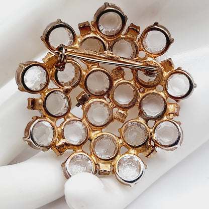 Vintage Clear Crystal Bezel Set Brooch Gold Tone Prong Setting Pin – 2”