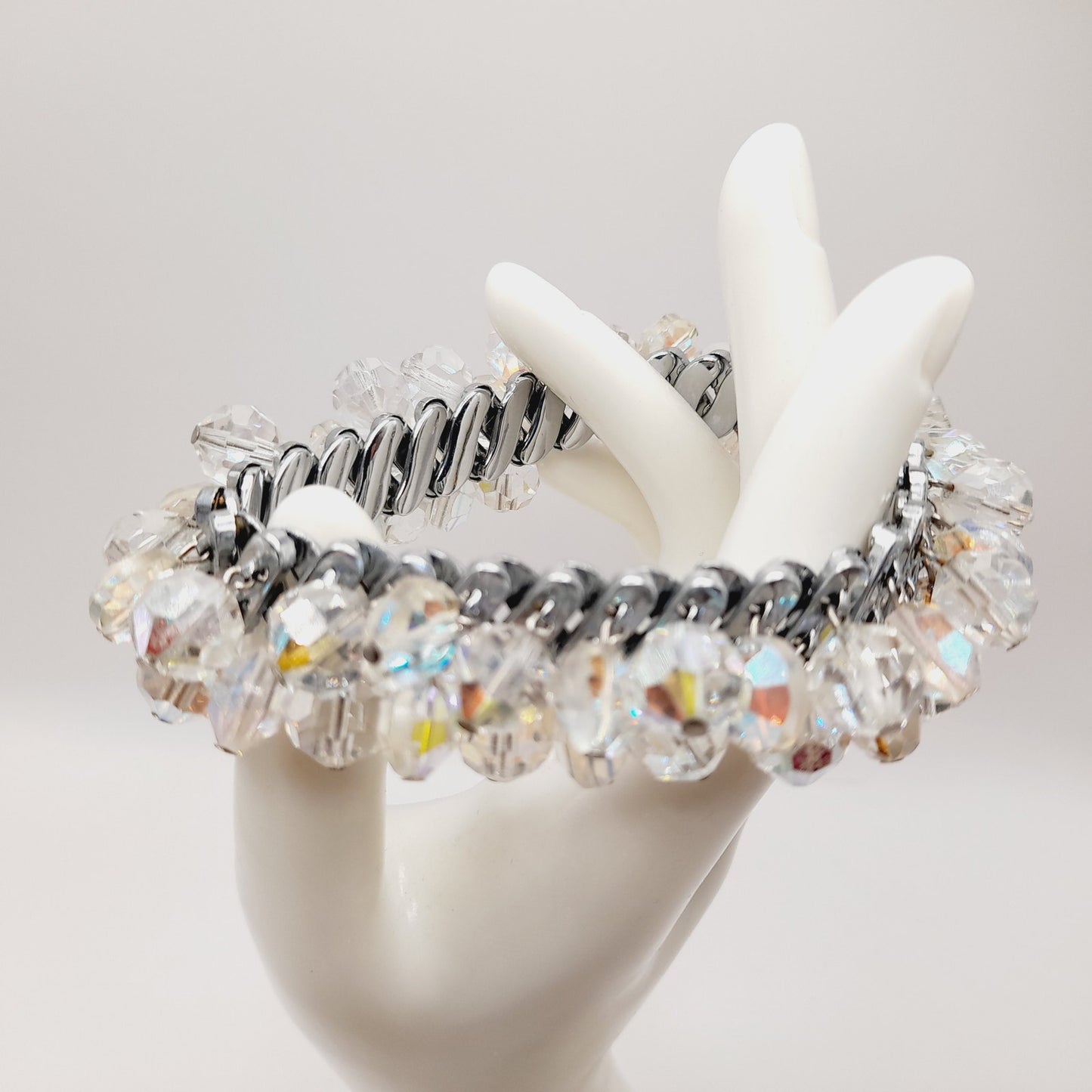 Vintage Aurora Borealis Crystal Cha-Cha Stretch Bracelet 10mm Beads