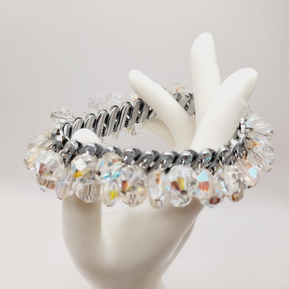 Vintage Aurora Borealis Crystal Cha-Cha Stretch Bracelet 10mm Beads