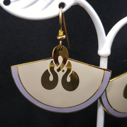 Laurel Burch Large Fan Love Knot Earrings, Gold Plated, Cloisonne Enamel, 1980s