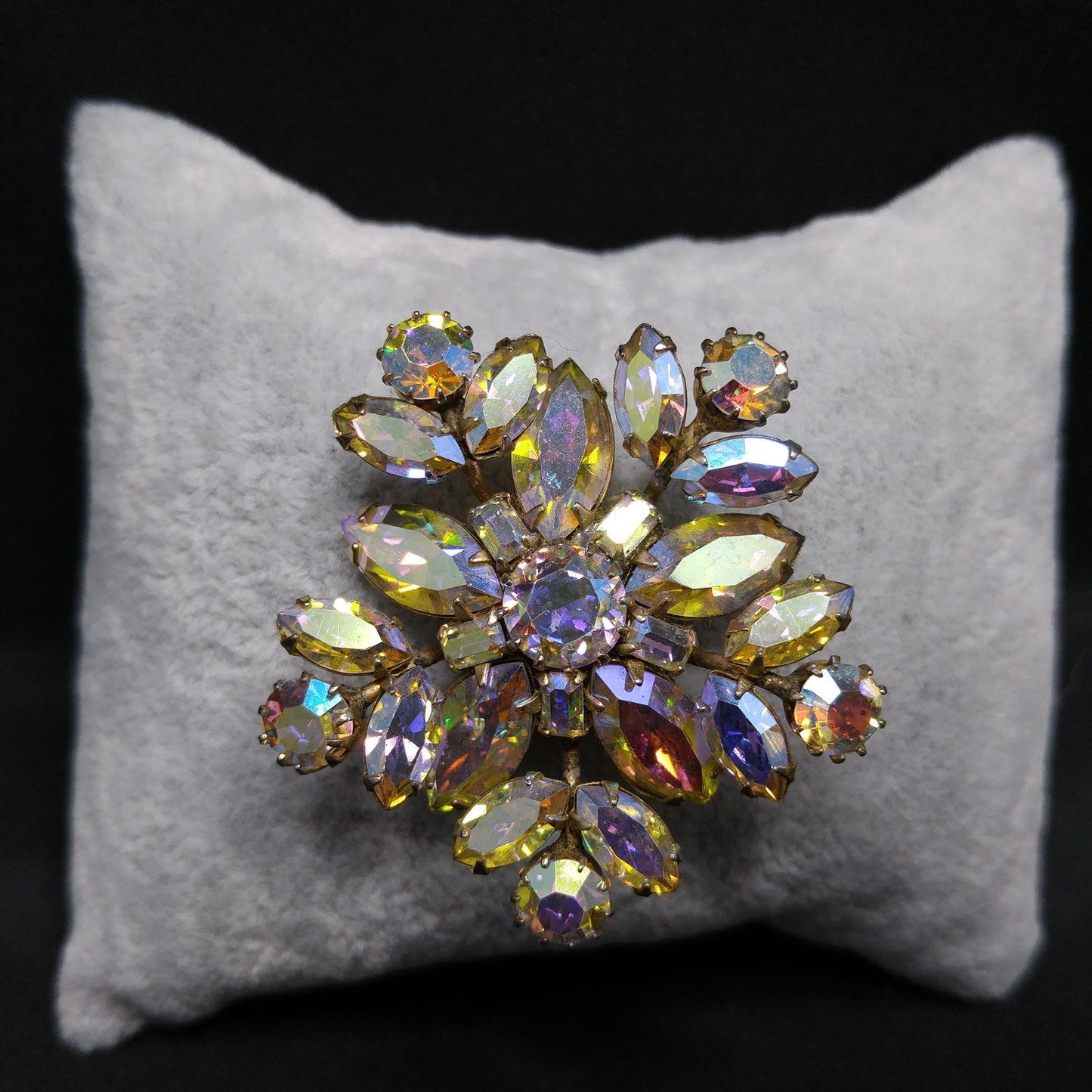 Vintage Sherman Snowflake Rhinestone Brooch, Aurora Borealis, 1960s