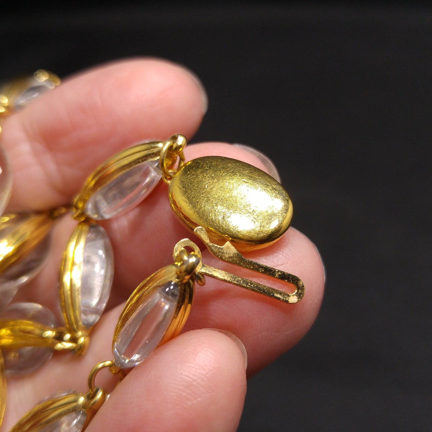 Vintage Swarovski Swan Logo Clear Crystal Gold Frame Bead Necklace 1990s