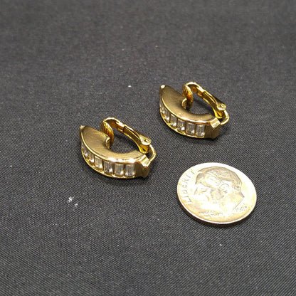 Vintage Christian Dior Half Hoop Baguette Rhinestone Clip Earrings