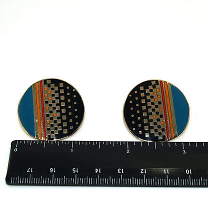 Laurel Burch "RAJI" Post Earrings, Round Enamel Cloisonne, Geometric Design