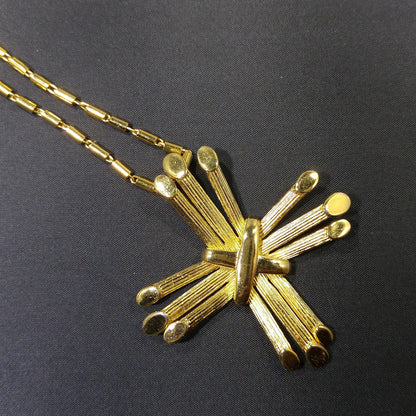 Crown Trifari Cross Pendant Necklace, Gold Plated, 1970s Vintage Jewelry