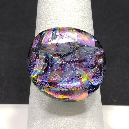 Sterling Silver Dichroic Glass Ring – Adjustable Size 8 – 1960s Vintage Jewelry