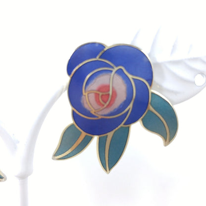 Vintage Laurel Burch Blue "Deco Rose" Post Earrings, 1980s Vintage Jewelry