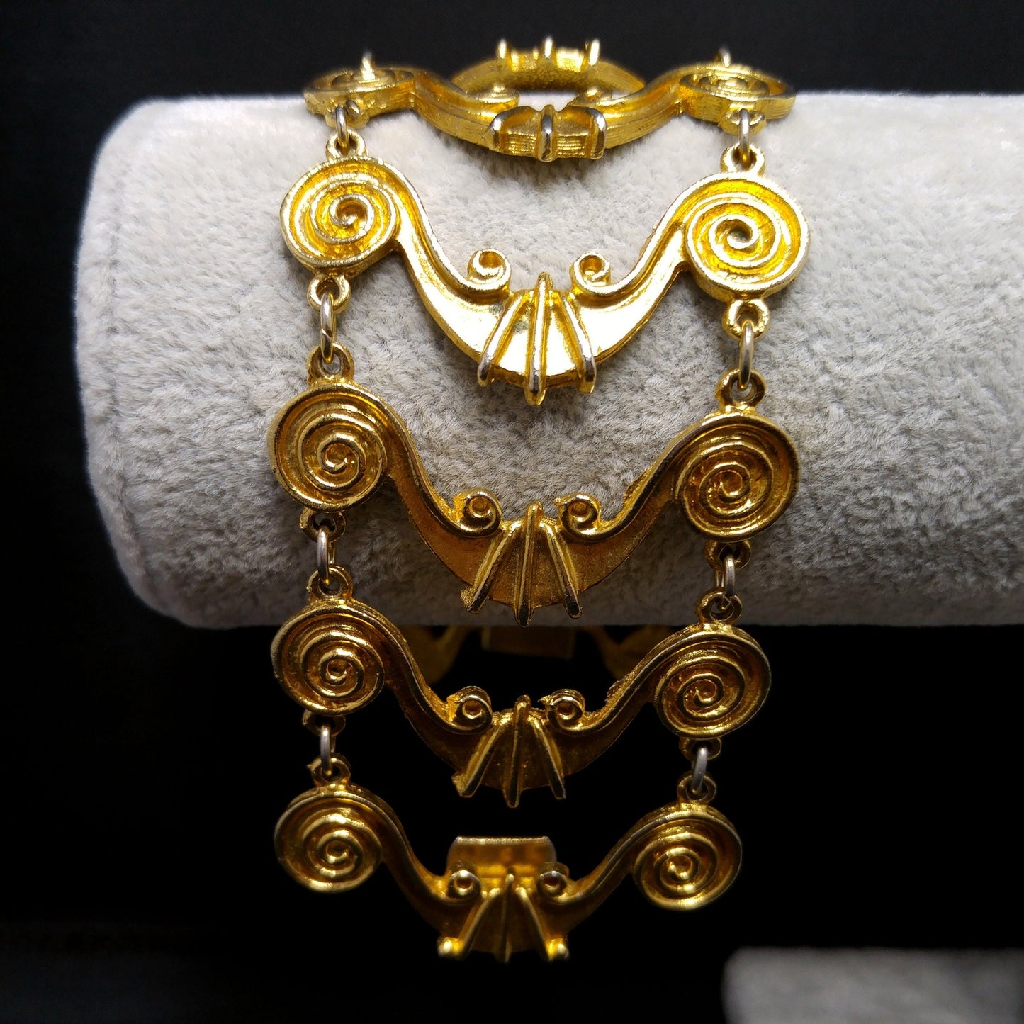 Vintage Vendome Wide Gold Plated Bracelet Swirl Design Hidden Clasp 1950s