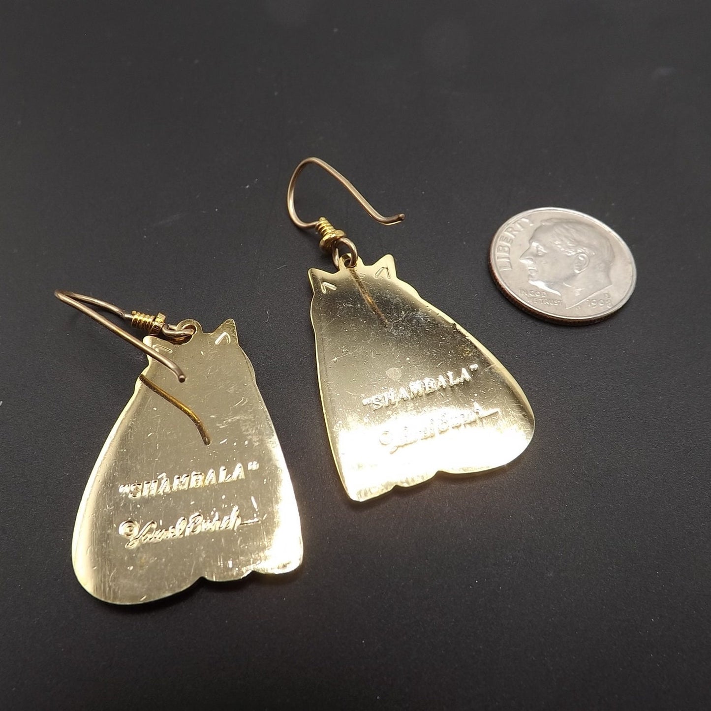 Laurel Burch Shambala Cat Earrings, Black Lavender Enamel, Gold Plated, 1980s Vintage Jewelry