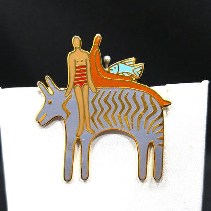 Laurel Burch "Fantasy Friends" Brooch, Cloisonne Enamel, 1980s Vintage Jewelry
