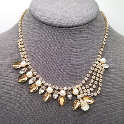 Unique Vintage Wedding Necklace, Unsymmetrical Choker, Gold Plated, 1960s Vintage Jewelry