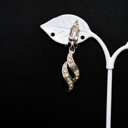Bogoff Clear Rhinestone Clip Dangle Earrings, Rhodium Plated, Wedding Earrings, 1950s Vintage Jewelry