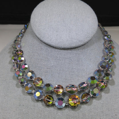 Rare Aurora Borealis Aspirin Bead Necklace, 2 Strands, Swarovski Crystal Beads, 1950s Vintage Jewelry